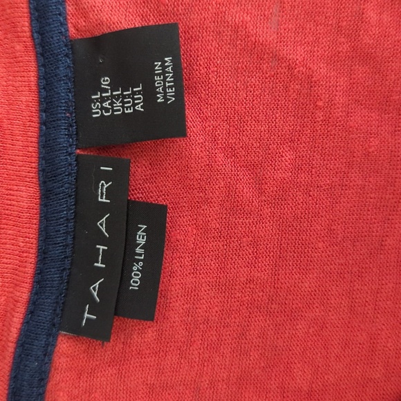 Tahari Rust Orange Boxy V-Neck 100% Linen T-Shirt Short Sleeve Women's Size L - Picture 3 of 4